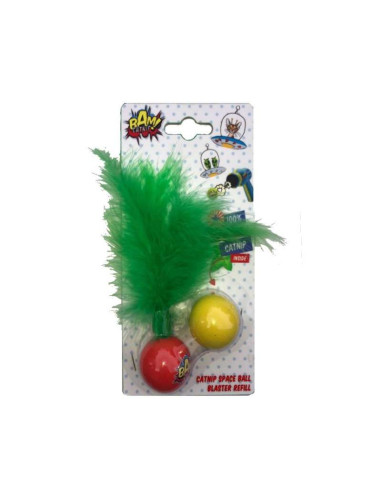 BAM Catnip Pop Gun Ball &Feather Ball Duo